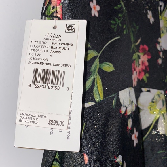 NWT Aidan Mattox high-low shimmery floral midi dress - Picture 3 of 7